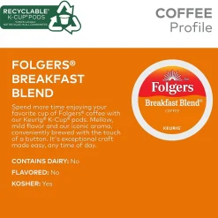 Keurig K-Cups<Folgers Breakfast Blend Coffee, Light Roast, 0.24 oz. Keurig® K-Cup® Pods, 24/Box (000370677/6684)