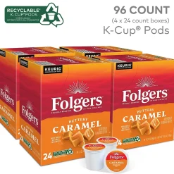 Keurig K-Cups<Folgers Buttery Caramel Coffee, Keurig K-Cup Pod, Medium Roast, 24/Box, 4 Boxes/Carton (6680CT)