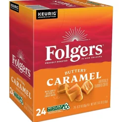 Keurig K-Cups<Folgers Buttery Caramel Coffee, Medium Roast, 0.31 oz. Keurig® K-Cup® Pods, 24/Box (6680)