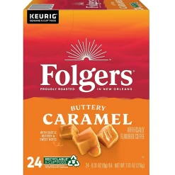 Keurig K-Cups<Folgers Buttery Caramel Coffee, Medium Roast, 0.31 oz. Keurig® K-Cup® Pods, 24/Box (6680)