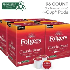 Keurig K-Cups<Folgers Classic Roast Coffee Keurig® K-Cup® Pods, Medium Roast, 96/Carton (204496)