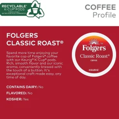 Keurig K-Cups<Folgers Classic Roast Coffee, Medium Roast, 0.28 oz. Keurig® K-Cup® Pods, 24/Box (6685)