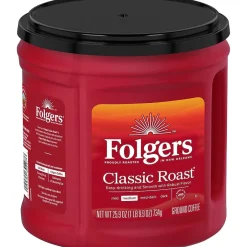Coffee<Folgers Classic Roast Ground Coffee, Medium Roast, 25.9 oz. Canister (SMU02042/2550030407)