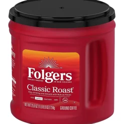Coffee<Folgers Classic Roast Ground Coffee, Medium Roast, 25.9 oz. Canister (SMU02042/2550030407)