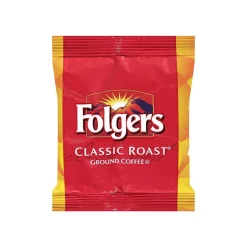 Coffee<Folgers Classic Roast Ground Coffee, Medium Roast, Fraction Packs, 42/Carton (PRO18999)