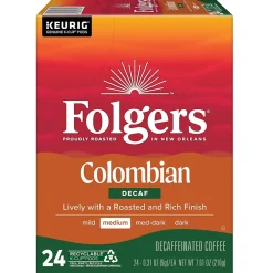 Keurig K-Cups<Folgers Colombian Decaf Coffee Keurig® K-Cup® Pods, Medium Roast, 24/Box (5000053359)