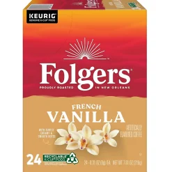 Keurig K-Cups<Folgers French Vanilla Coffee, Medium Roast, 0.31 oz. Keurig® K-Cup® Pods, 24/Box (6661)