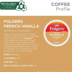 Keurig K-Cups<Folgers French Vanilla Coffee, Medium Roast, 0.31 oz. Keurig® K-Cup® Pods, 24/Box (6661)