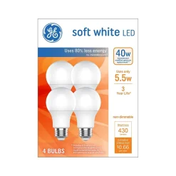 Light Bulbs<GE 5.5 Watt Soft White LED neral-Purpose Bulb, 4/Pack (93131062)