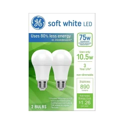 Light Bulbs<GE 10.5 Watt Soft White LED neral-Purpose Bulb, 2/Pack (93131321)