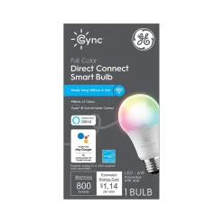 Smart Bulbs<GE Cync Wi-Fi 60W Equivalent A19 LED Smart Light Bulb, Multicolor (93128981)