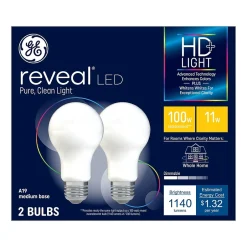 Light Bulbs<GE Reveal HD+ 11 Watt White LED neral-Purpose Bulb, 2/Pack (46657)