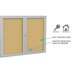 Clearance 4' H x 5' W Enclosed Natural Cork Bulletin Board with Satin Frame, 2 Door (PA24860K) Bulletin