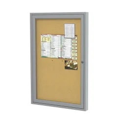 Best 36" H x 30" W Enclosed Natural Cork Bulletin Board with Satin Frame, 1 Door (PA13630K) Bulletin