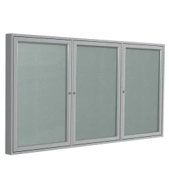 Outlet 4' H x 8' W Enclosed Vinyl Bulletin Board with Satin Frame, 3 Door, Silver (PA34896VX-193) Bulletin