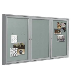 Outlet 4' H x 8' W Enclosed Vinyl Bulletin Board with Satin Frame, 3 Door, Silver (PA34896VX-193) Bulletin