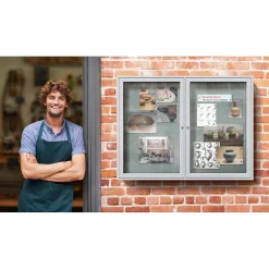 Best 3' H x 5' W Enclosed Vinyl Bulletin Board with Satin Frame, 2 Door, Silver (PA23660VX-193) Bulletin