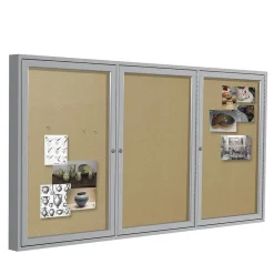 Online 4' H x 6' W Enclosed Vinyl Bulletin Board with Satin Frame, 3 Door (PA34872VX-181) Bulletin