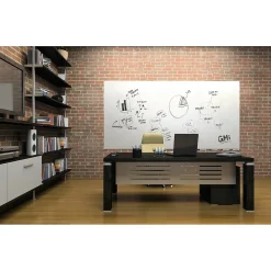 Discount Aria 4'H x 6'W Low Profile Magnetic Glass Whiteboard, White (ARIASM46WH) Dry Erase