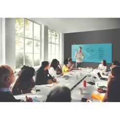 Clearance Harmony 4'H x 8'W Magnetic Glass Whiteboard with Square Corners, Blue (HMYSM48BE) Dry Erase