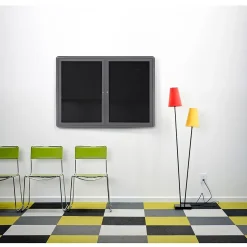 Ovation 4' H x 6' W Enclosed Fabric Bulletin Board with Gray Frame, 3 Door, Gray (OVG5-F91) Bulletin