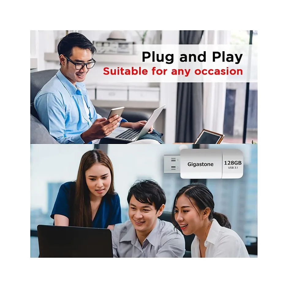 Gigastone 128GB USB 3.1 Type-A Flash Drive, White (GS-U3128GBWH-BC)* Usb Flash Drives