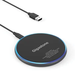 Gigastone Qi Certified Fast Wireless Charging Pad, Black, (GS-GA-9700B-R)