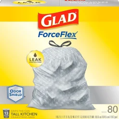 Glad ForceFlex 13-Gallon Scented Kitchen Trash Bag, 0.72 mil, Gain Original, White, 80 Bags/Box (79009)