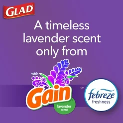 Glad ForceFlex Tall Kitchen Drawstring Trash Bags, 13 Gallon, Gain Lavender with Febreze Freshness, 80 Count (78533)