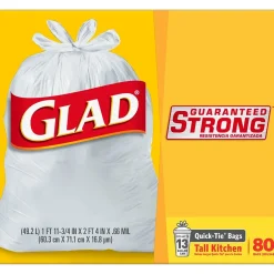Glad Quick-Tie Tall 13 Gallon Kitchen Trash Bags, 80/Box (60034)