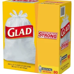 Glad Quick-Tie Tall 13 Gallon Kitchen Trash Bags, 80/Box (60034)