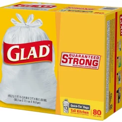 Glad Quick-Tie Tall 13 Gallon Kitchen Trash Bags, 80/Box (60034)