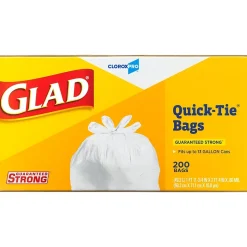 Glad Quick-Tie Tall Kitchen Trash Bags, 13 Gallon, 200/Box (15931)