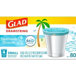 Glad Small Kitchen Drawstring Trash Bags, 4 Gallon, Blue, Febreze Beachside Breeze, 80/Box (79155)