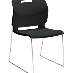 Hot Popcorn Plastic Stack Chair without Arms, Asphalt Black, 4/Ct (TD6711-BLK) Folding & Stacking