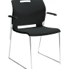 Hot Popcorn Stack Chair with Arms, Plastic, Asphalt Black, Seat: 18"W x 18"D , Back: 19.5"W x 16"H Folding & Stacking
