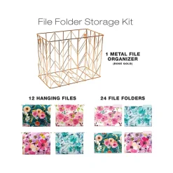 Global Printed Products Deluxe Designer Floral Hanging File Folder Kit, 1/3-Cut Tab, Letter Size, Assorted Colors New
