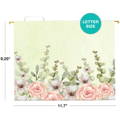 Global Printed Products Deluxe Designer Watercolor Floral Heavy-Duty Hanging File Folders, Letter-Size, Assorted Colors