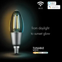 Smart Bulbs<Globe Electric B11-Shape E12-Base Wi-Fi Tunable Edison-Style 40-Watt-Replacement Smart Candelabra LED Bulb, White (34918)