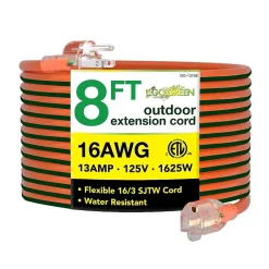 Extension Cords<GoGreen Power 16/3 8' Heavy Duty Extension Cord, Lighted End, Orange (GG-13708)