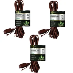 Extension Cords<GoGreen Power 15' Extension Cord, 3-Outlet, 16 AWG, Brown (GG-24815-3)