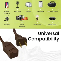 Extension Cords<GoGreen Power 15' Extension Cord, 3-Outlet, 16 AWG, Brown (GG-24815-3)