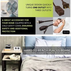 Extension Cords<GoGreen Power 15' Extension Cord, 3-Outlet, 16 AWG, Brown (GG-24815-3)