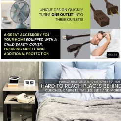 Extension Cords<GoGreen Power 12' Extension Cord, 3-Outlet, 16 AWG, Brown (GG-24812-3)