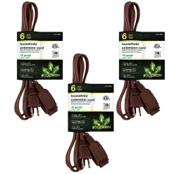 Extension Cords<GoGreen Power 6' Extension Cord, 3-Outlet, 16 AWG, Brown (GG-24806-10)