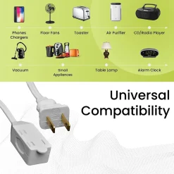 Extension Cords<GoGreen Power 12' Extension Cord, 3-Outlet, 16 AWG, White (GG-24712-3)