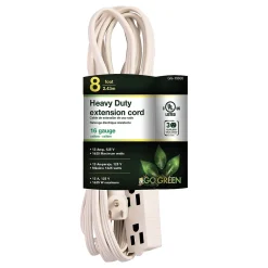 Extension Cords<GoGreen Power 8' Extension Cord, 3-Outlet, 16 AWG, White (GG-19608)