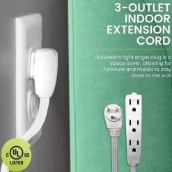 Extension Cords<GoGreen Power 15' Extension Cord, 3-Outlet, 16 AWG, White (GG-19615)