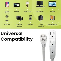 Extension Cords<GoGreen Power 15' Extension Cord, 3-Outlet, 16 AWG, White (GG-19615)