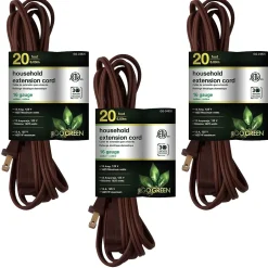 Extension Cords<GoGreen Power 20' Extension Cords, 3-Outlet, 16 AWG, Brown, 3/Pack (GG-24820-3)